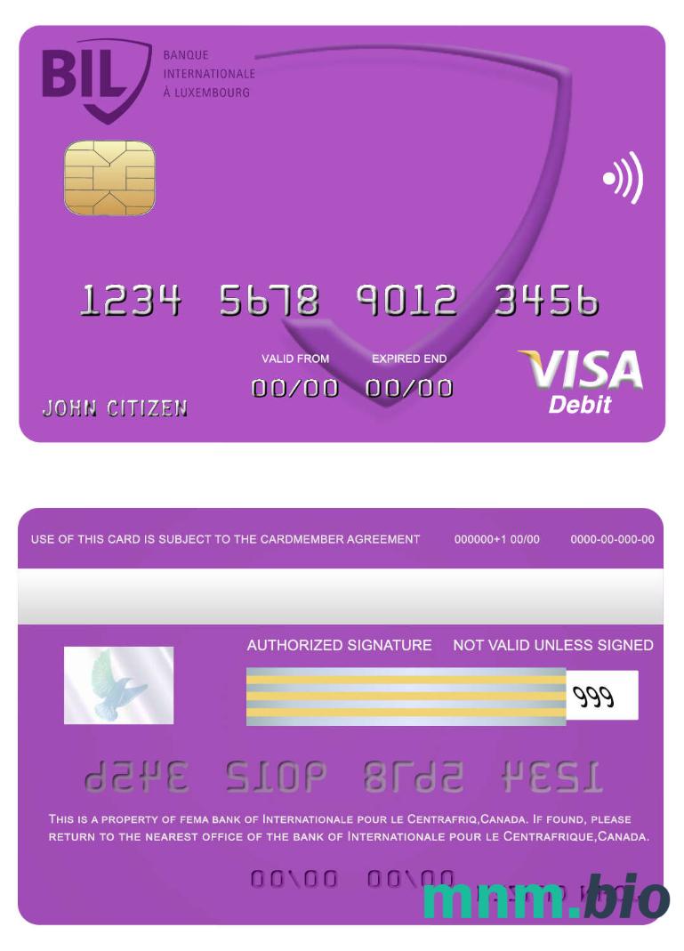 Canada Internationale pour le Centrafrique bank przykład karty visa w formacie PSD